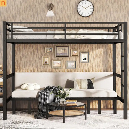 Bunk Bed Twin XL over Twin XL Metal Black Pull-Out Lower Bunk 3-Section