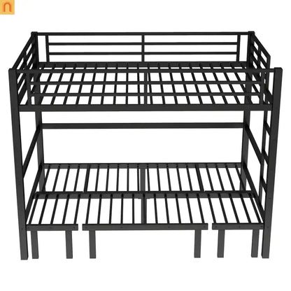 Bunk Bed Twin XL over Twin XL Metal Black Pull-Out Lower Bunk 3-Section