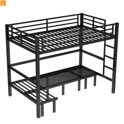 Bunk Bed Twin XL over Twin XL Metal Black Pull-Out Lower Bunk 3-Section