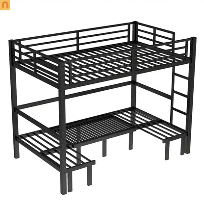 Bunk Bed Twin XL over Twin XL Metal Black Pull-Out Lower Bunk 3-Section