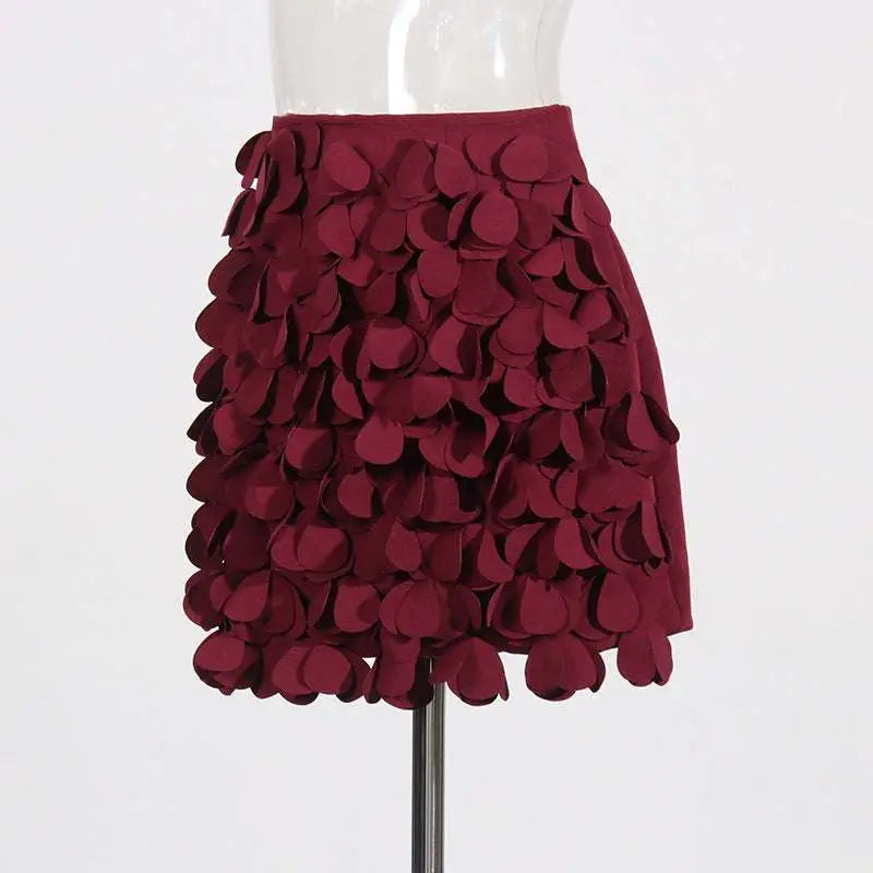 Burgundy Petal Design Sense Stitching A Line Skirt
