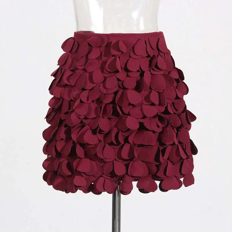 Burgundy Petal Design Sense Stitching A Line Skirt