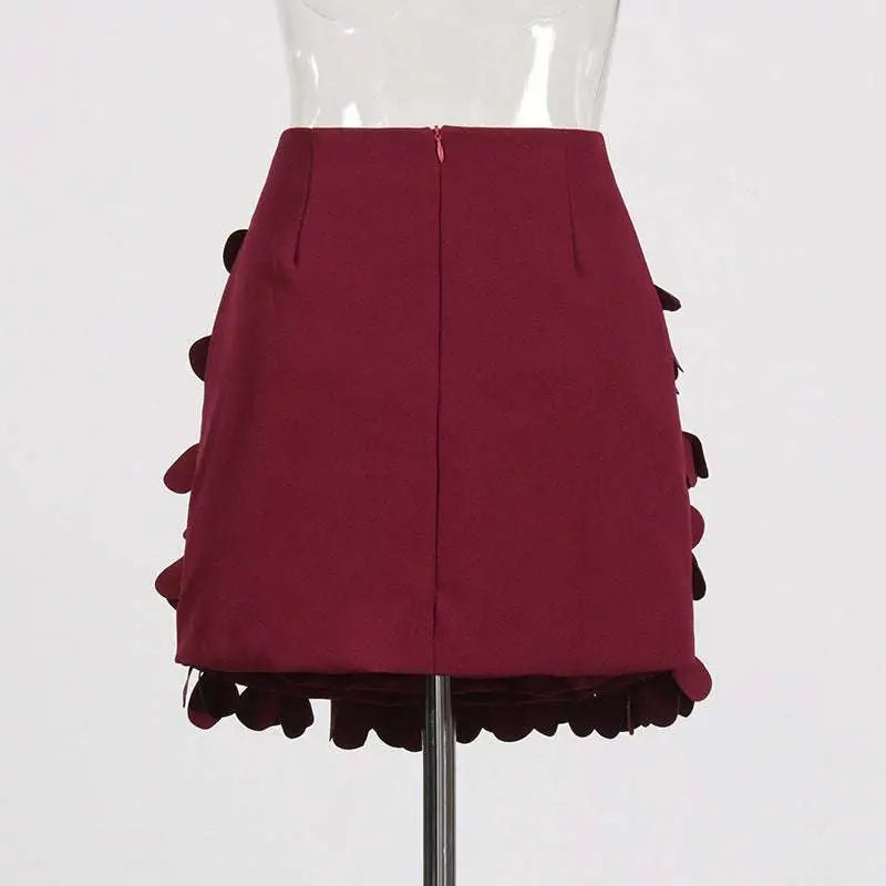 Burgundy Petal Design Sense Stitching A Line Skirt