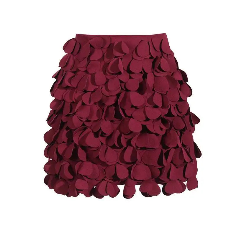 Burgundy Petal Design Sense Stitching A Line Skirt