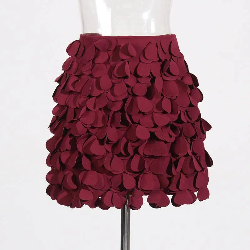 Burgundy Petal Design Sense Stitching A Line Skirt