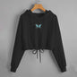 Butterfly Print Drawstring Hem Hoodie