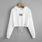 Butterfly Print Drawstring Hem Hoodie
