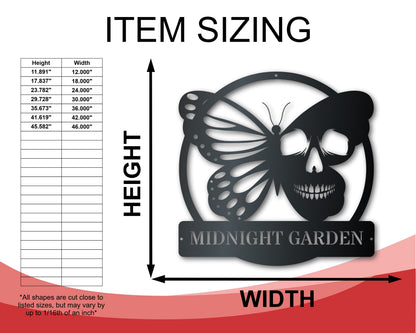 Custom Metal Butterfly Skull Wall Art | Indoor Outdoor | Up to 46" | Over 20 Color Options