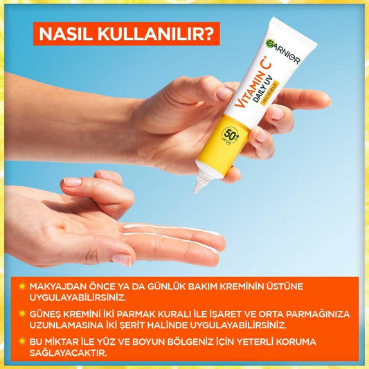 Garnier Daily Sunscreen Face Cream SPF50+ - Vitamin C Enriched, Vegan, Dermatologically Tested - 1.35 fl oz
