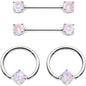 14G White Faux Opal BCR Captive Ring Barbell Nipple Ring Set