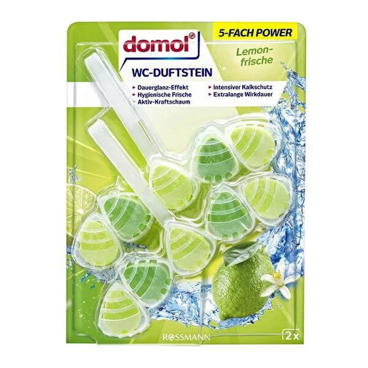 Domol Toilet Cleaning Block - Lemon Freshness Scent, Long-Lasting Fragrance, Limescale Prevention, 110g