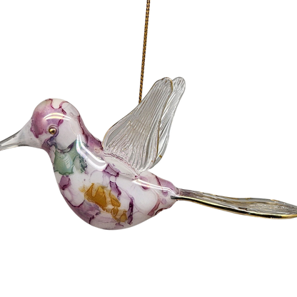 Blown Glass Hummingbird - Lilac Marble