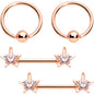 Clear CZ Gem Rose Gold Tone Sky Star Captive Barbell Nipple Ring Set