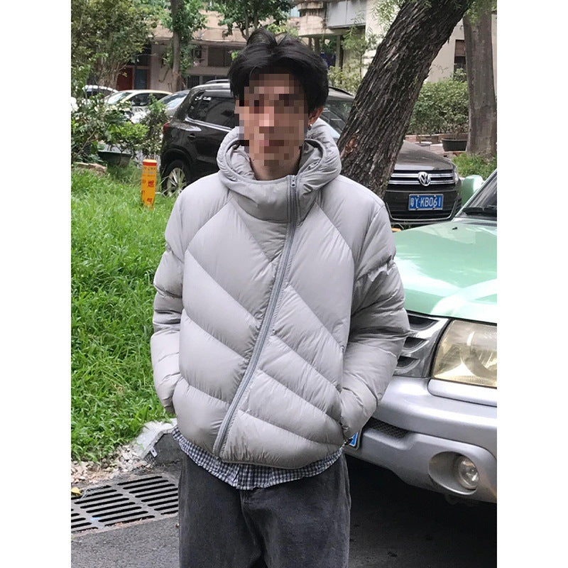 Mens Winter Thickened Warm Loose-Fit Coat With Diagonal Zipper