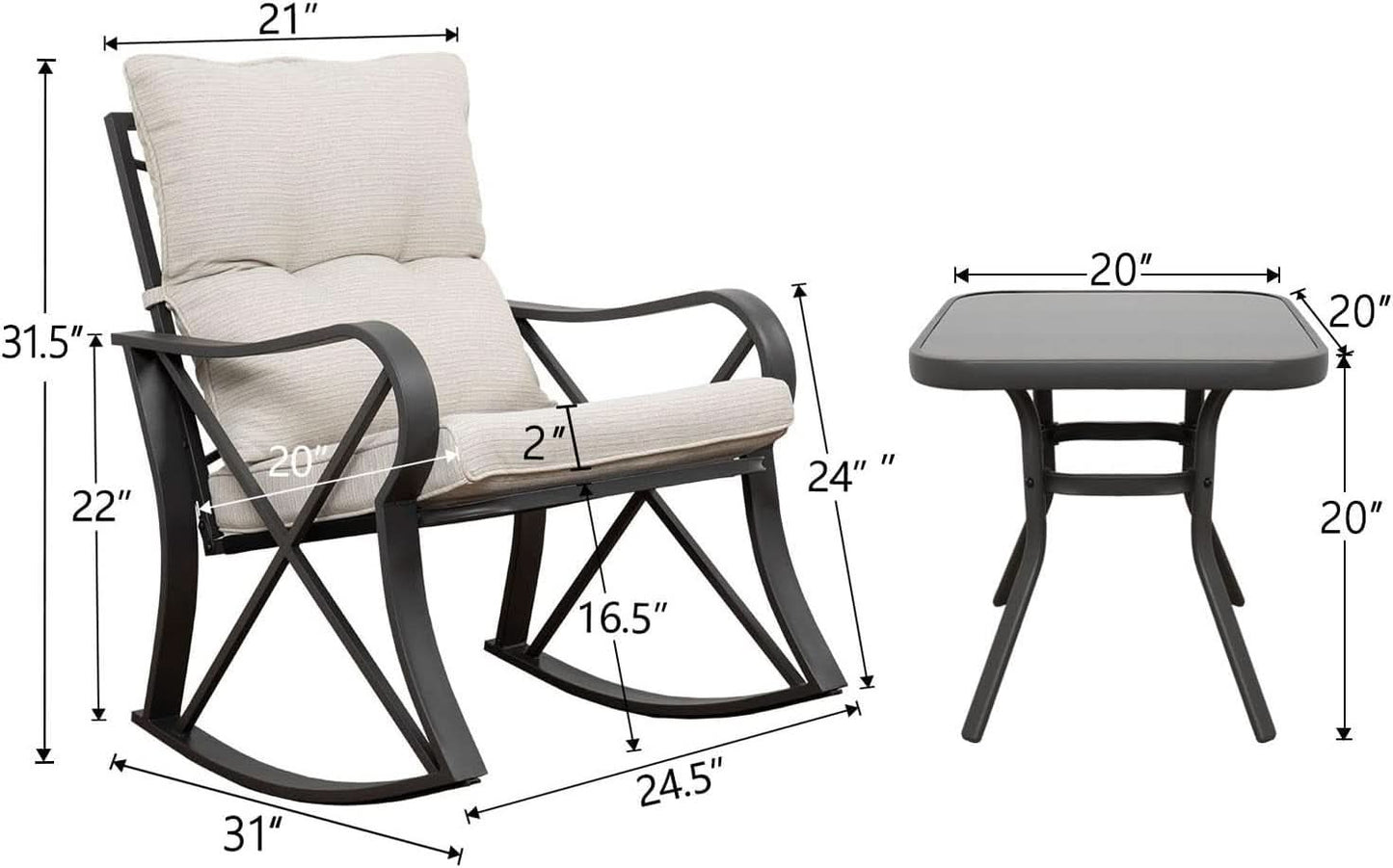 Three Piece Outdoor Bistro Set with Rocking Chairs