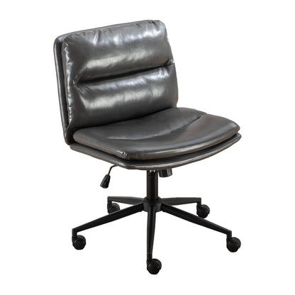 Office Chair Swivel Criss-Cross PU Leather Gray Iron Base Adjustable Height