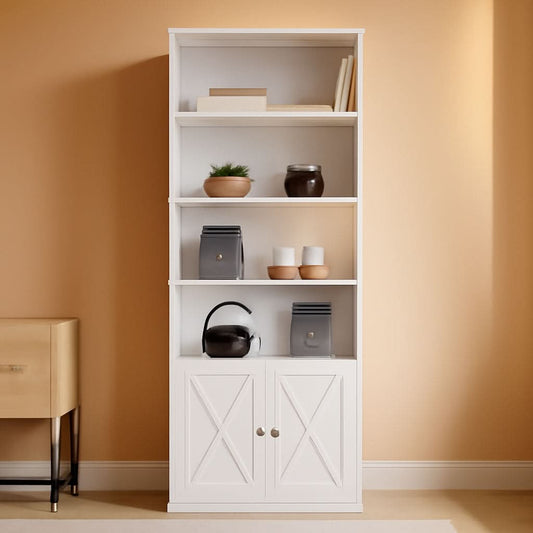 Tall Industrial Bookcase With Doors For Home Office