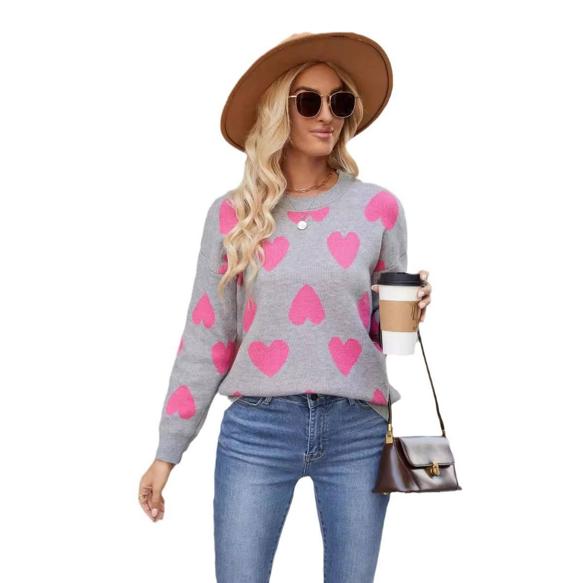 Knitted Jacquard Crew-neck Pullover Long-sleeve Knitwear Sweater