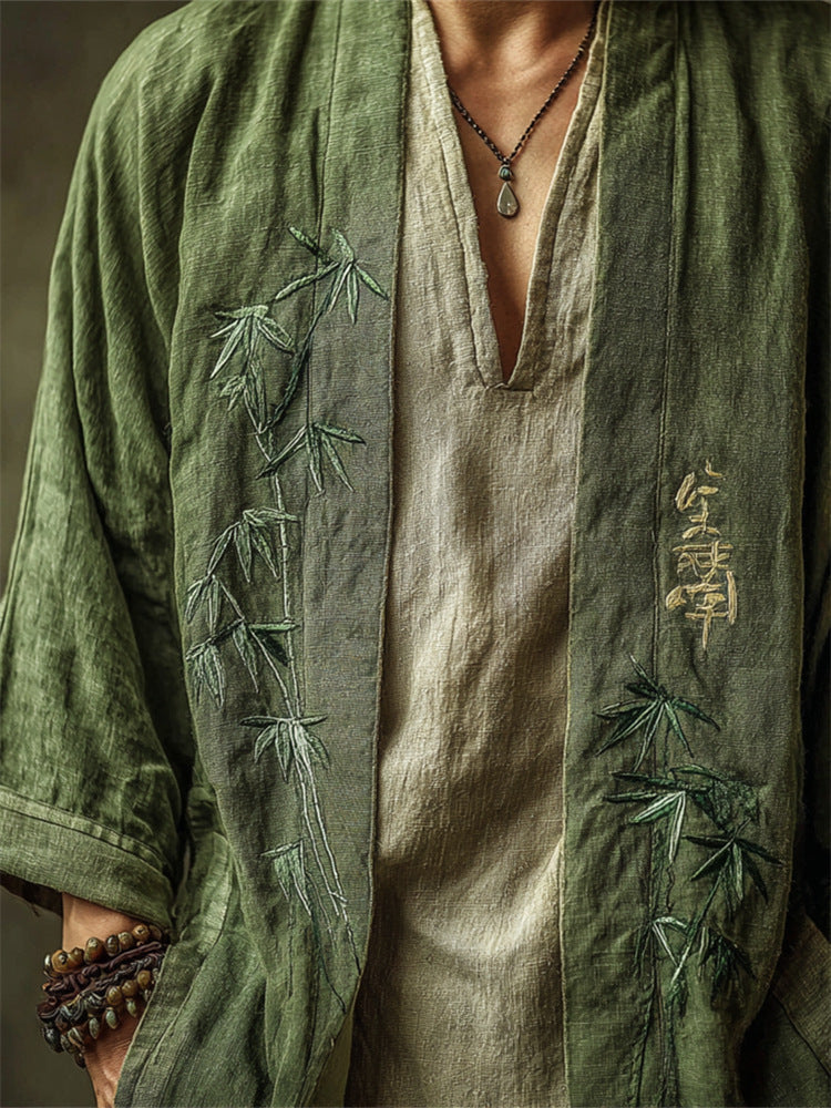 Ethnic-style Casual Linen Shawl With A Printed Shirt