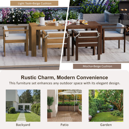 Outdoor Dining Set Acacia Wood Light Teak 7 Piece Rectangle Seats 6