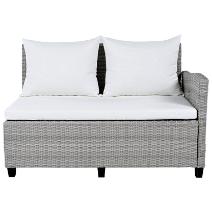 Outdoor Sectional Set PE Rattan Steel White 5 Piece Seats 7 Extendable