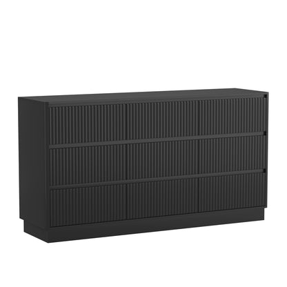Mid-Century 9-Drawer Black Wave Dresser 59.1x15.7x31.6