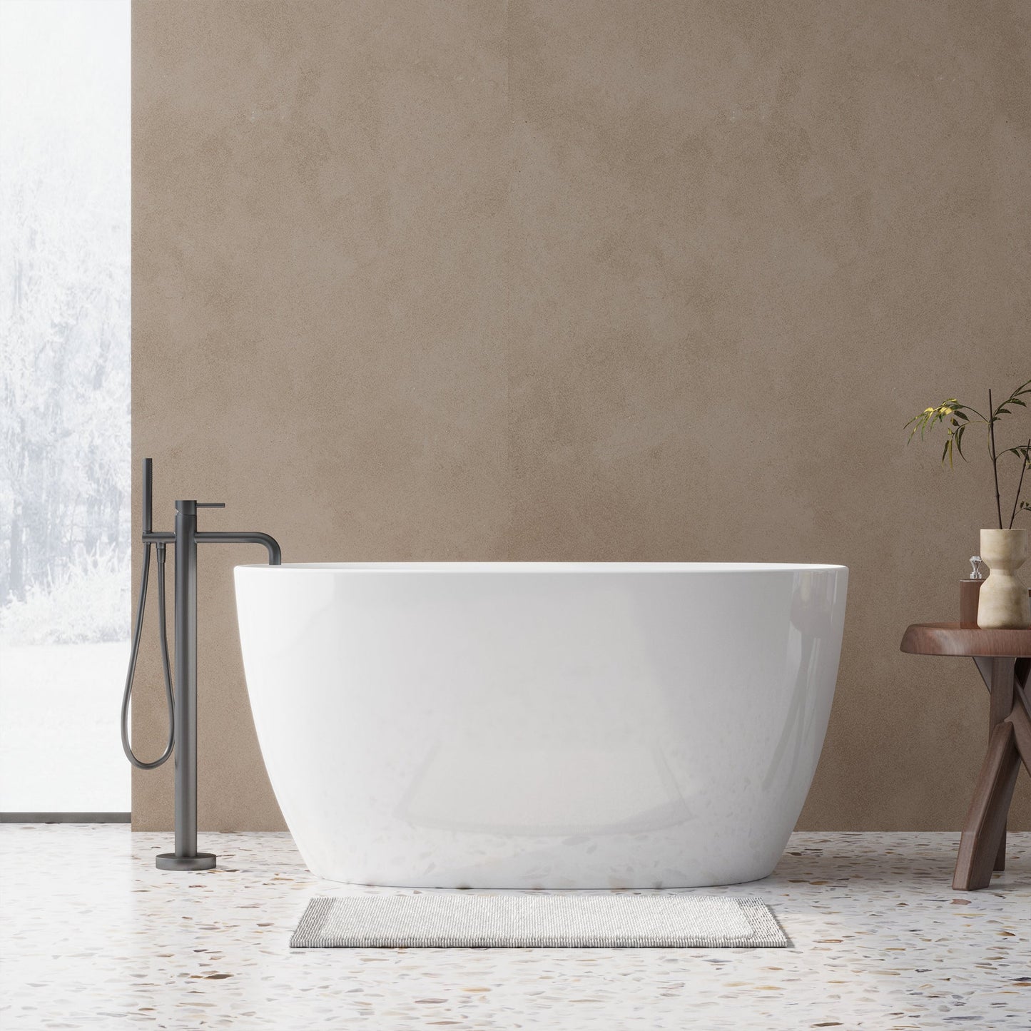 47in Gloss White Acrylic Freestanding Oval Bathtub, Chrome Overflow and Drain