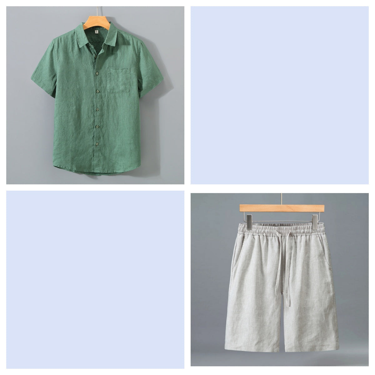 Men's Pure Linen Shorts and Short Sleeve Shirt Set - Summer Loose Casual Lightweight Outfit