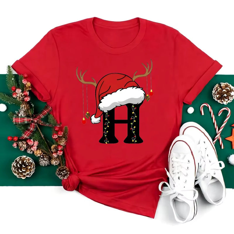 Red Loose T-Shirt Top With A Christmas Party Aesthetic