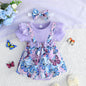 Little Girl Butterfly Print Dress Romper Skirt Scarf Two-piece Set