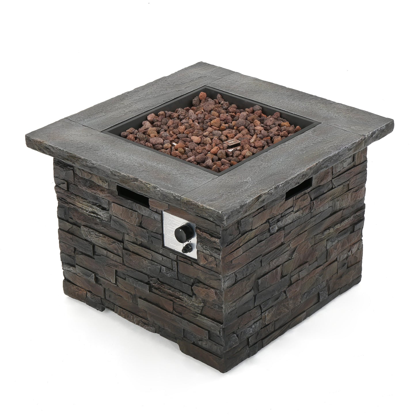 33 in Square MGO Fire Pit 40,000 BTU, Stone Gray Finish with Built-In Tank Space
