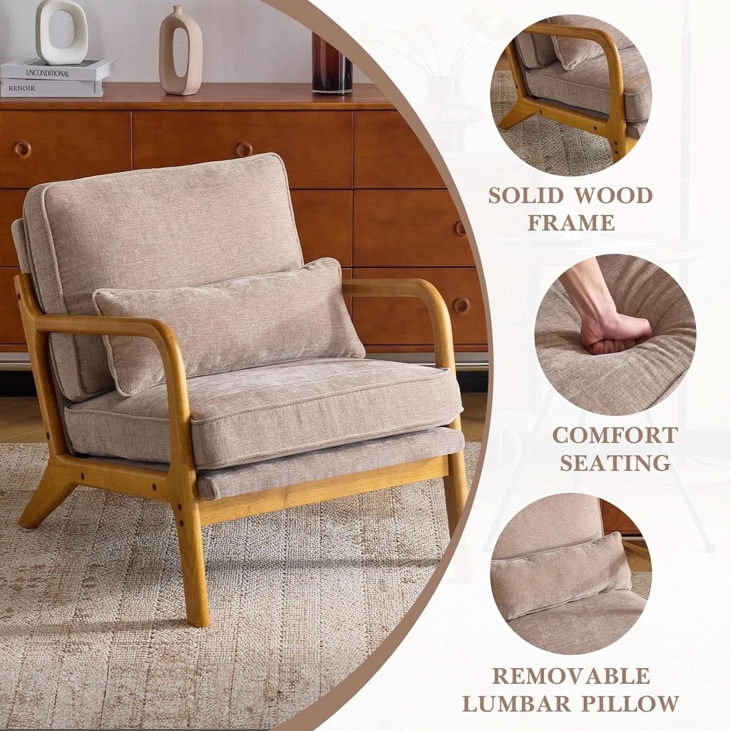 Khaki Ergonomic Lumbar Pillow Contemporary Armchair