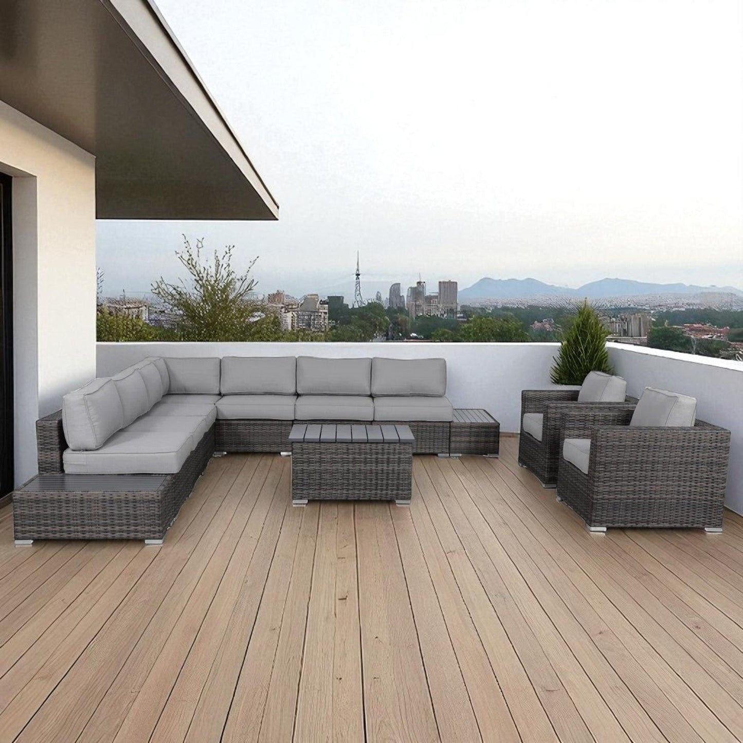 Outdoor Wicker Sofa Set 12pc Brown Aluminum Seats 8