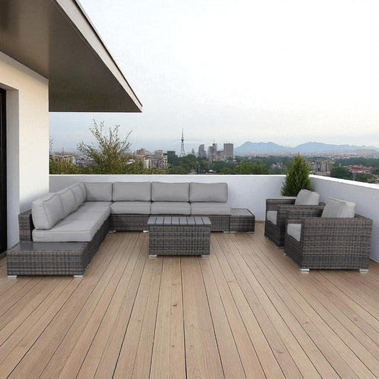 Outdoor Wicker Sofa Set 12pc Brown Aluminum Seats 8