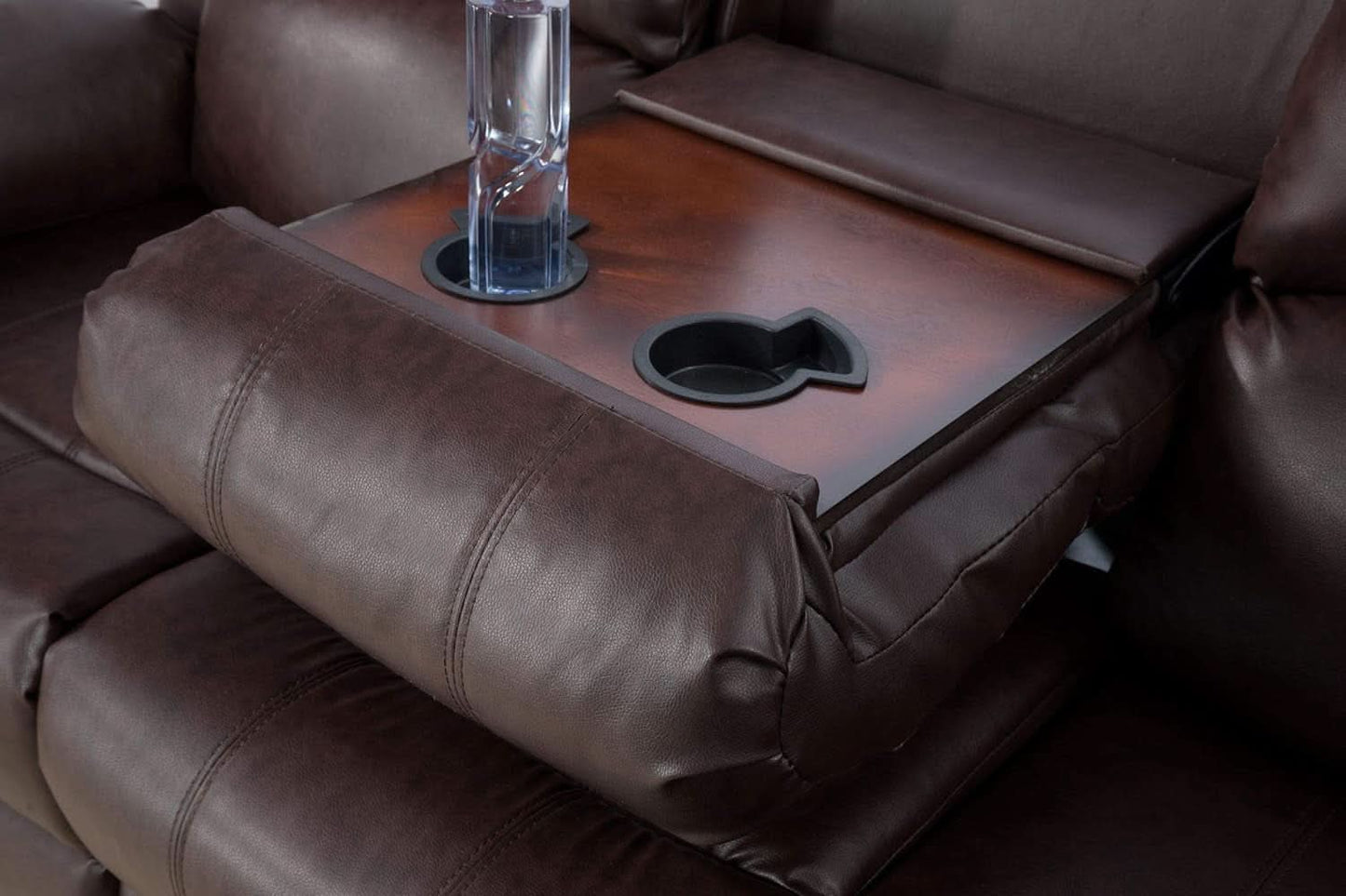 Brown Bonded Leather Manual Reclining Living Room Sofa Set