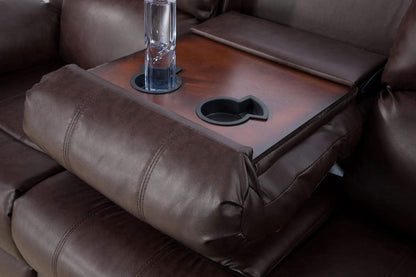 Brown Bonded Leather Manual Reclining Living Room Sofa Set
