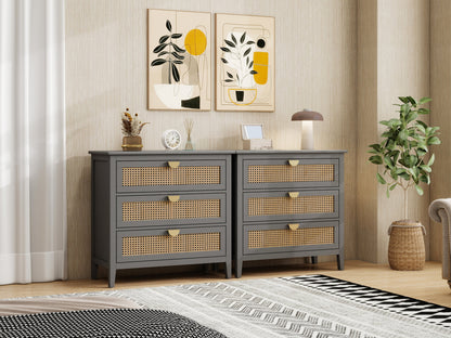 3-Drawer Cabinet - Natural Rattan - Suitable for Bedroom, Living Room, or Study