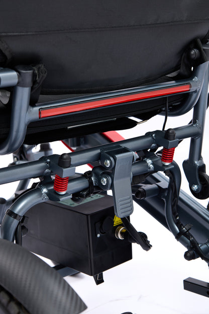 Wheelchair Electric Foldable Aluminum 300 LB 15 Mile Range Black Red