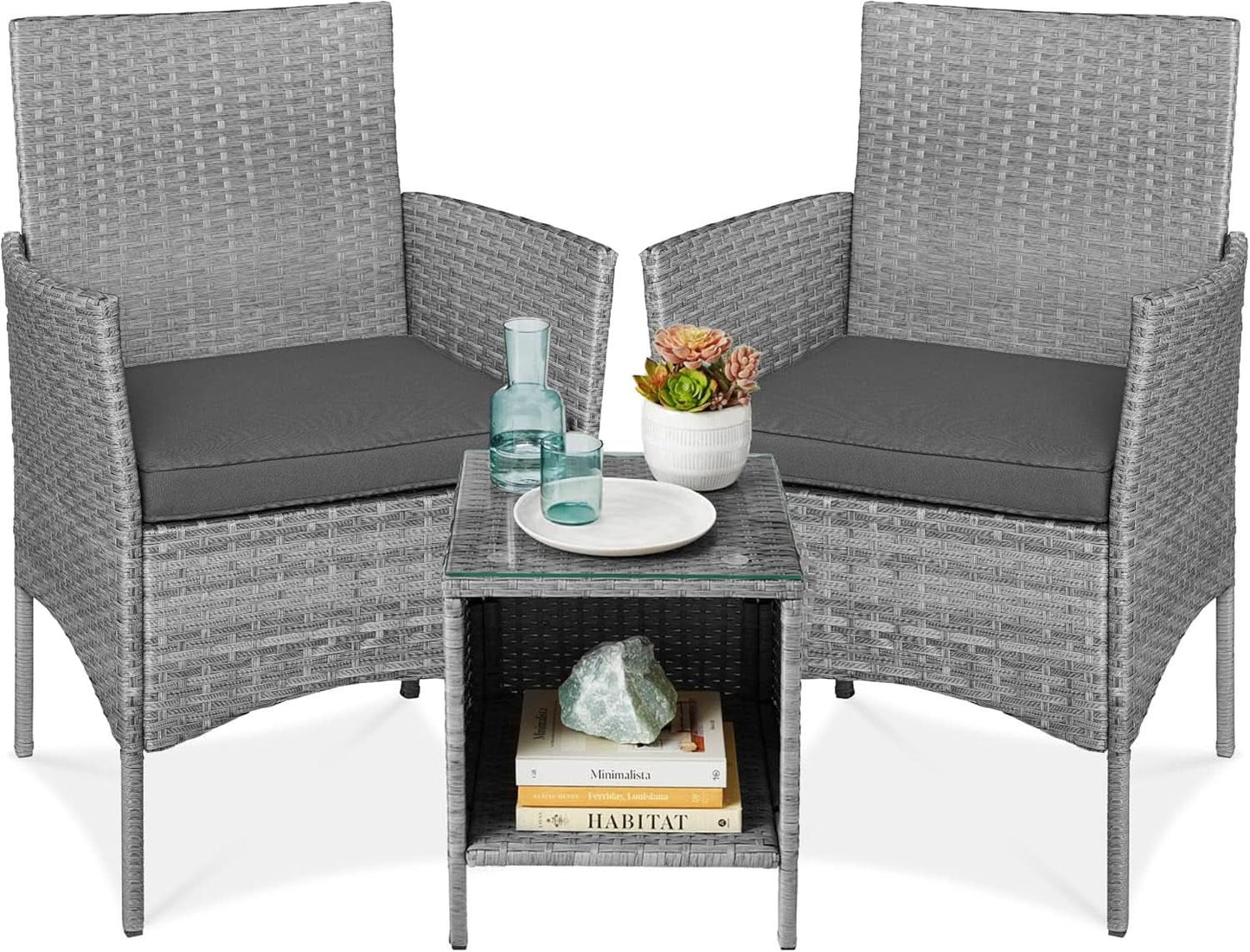 3 Piece Outdoor Wicker Bistro Set With Side Table