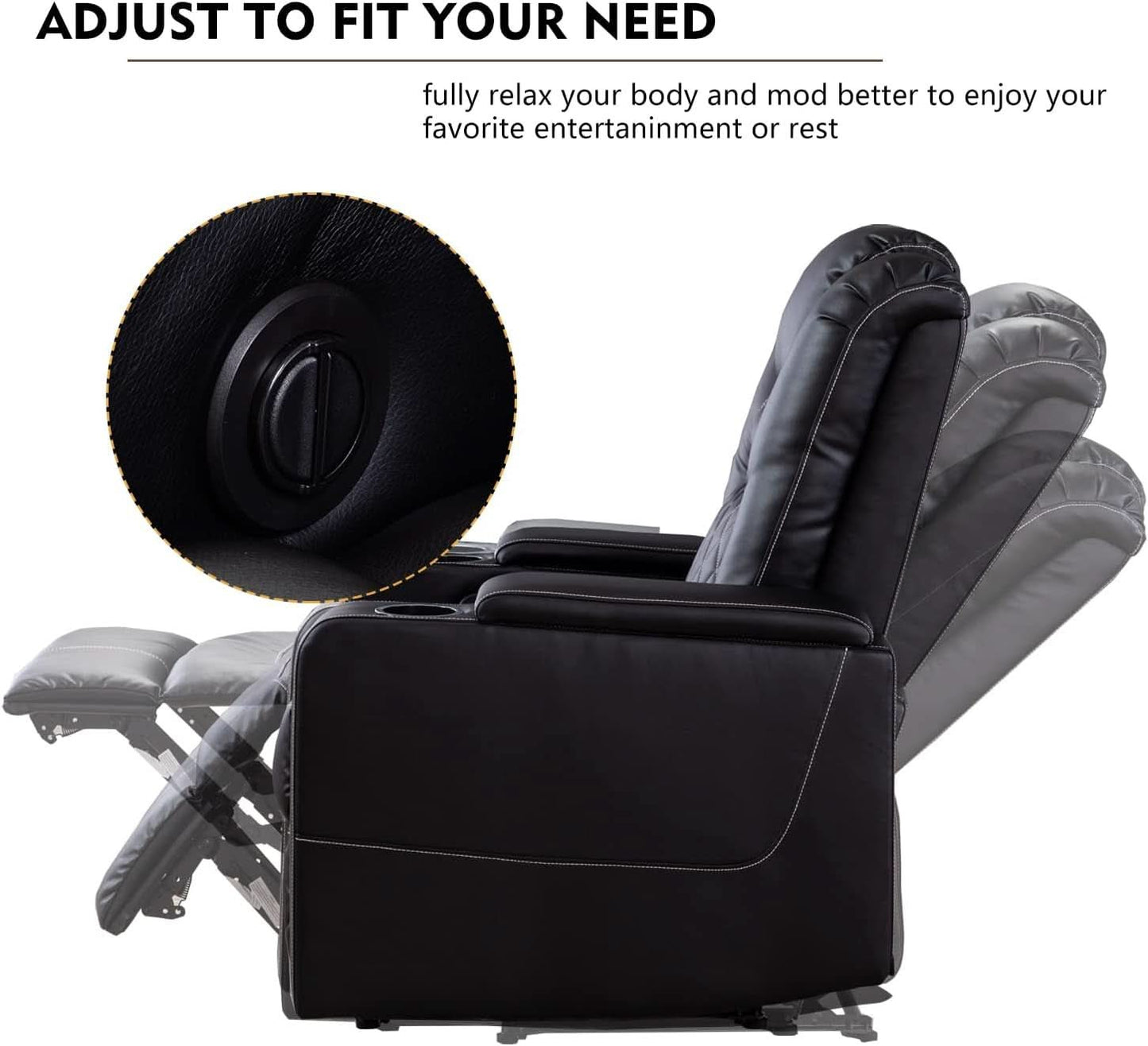 Black Leather Power Recliner With Usb And Cup Holders