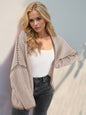 Back To School Sweater - Double Take Contrast Open Front Dropped Shoulder Cardigan