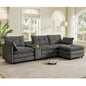 Sectional Sofa L-Shape Corduroy Gray 4 Seat USB Ports Ottoman 119 In