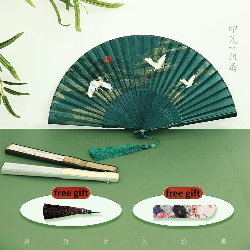 Xianhe Printing and Dyeing Folding Fan Ancient Style Hairpin Hanfu Fan Headwear New Chinese Accessories Women's Travel Matching