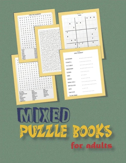 Mixed puzzle books for adults: word search, sudoku hard, Number searches, scramble, and mazes 8,5"x11" 106 pages - Paperback