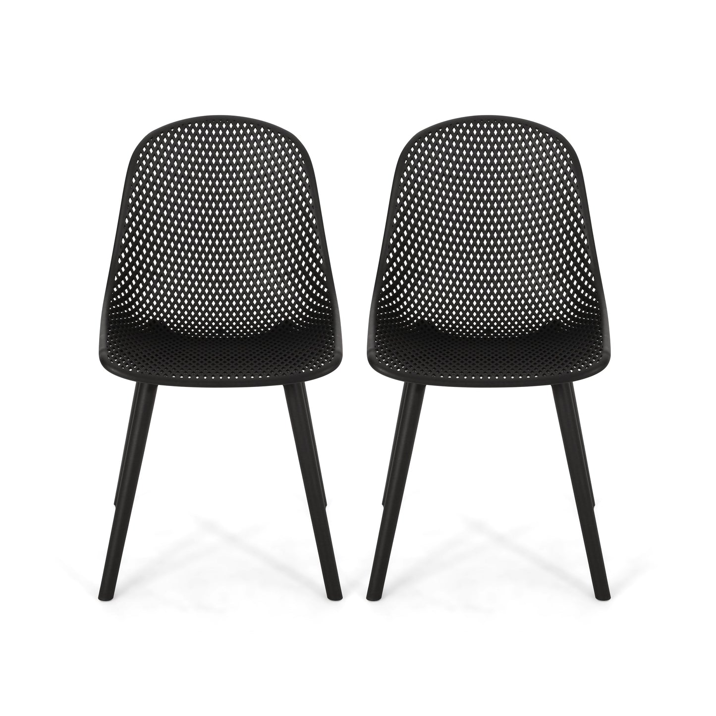 Accent Chair Minimalist Polypropylene Black Perforated Diamond Mesh 18.5x22 In
