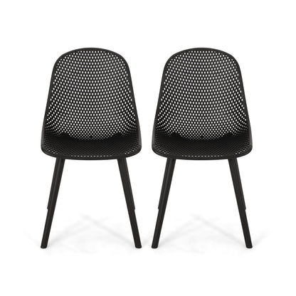 Accent Chair Minimalist Polypropylene Black Perforated Diamond Mesh 18.5x22 In