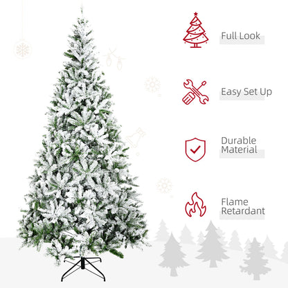 9 FT Snow Flocked Artificial Christmas Tree | Unlit Pine with Realistic Branches & Auto-Open Design — Green