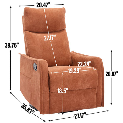Recliner Chair Swivel Rocker Polyester Orange 360 Degree Heat Massage 155
