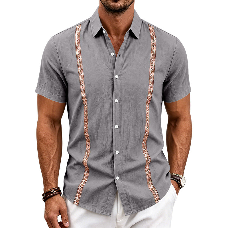 Mens Casual Linen Short-sleeve Shirt