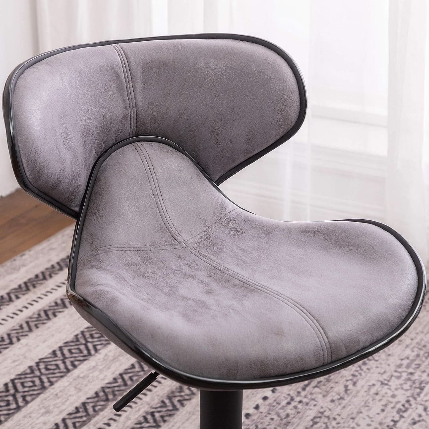 Weathered Gray Upholstery Adjustable Swivel Barstools Set